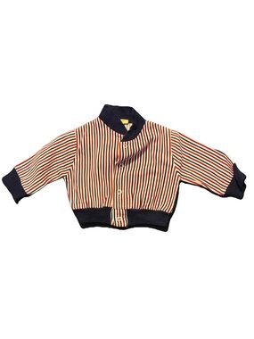 Danny Dare Doll Striped Knit Bomber Jacket in Red, Navy & Cream